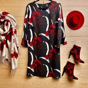 🤩Ann Taylor-Black & Red Floral Dress (12) NWT🌹✨